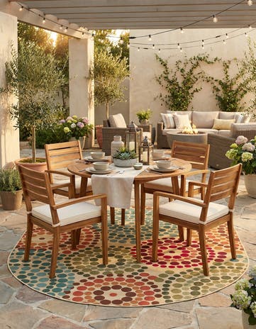 Beige Easy-Clean Modern Indoor / Outdoor Oval Rug