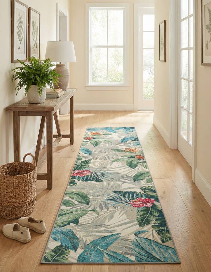 Detail image of 2' 7 x 12'  Washable Botanical Indoor / Outdoor Runner Rug