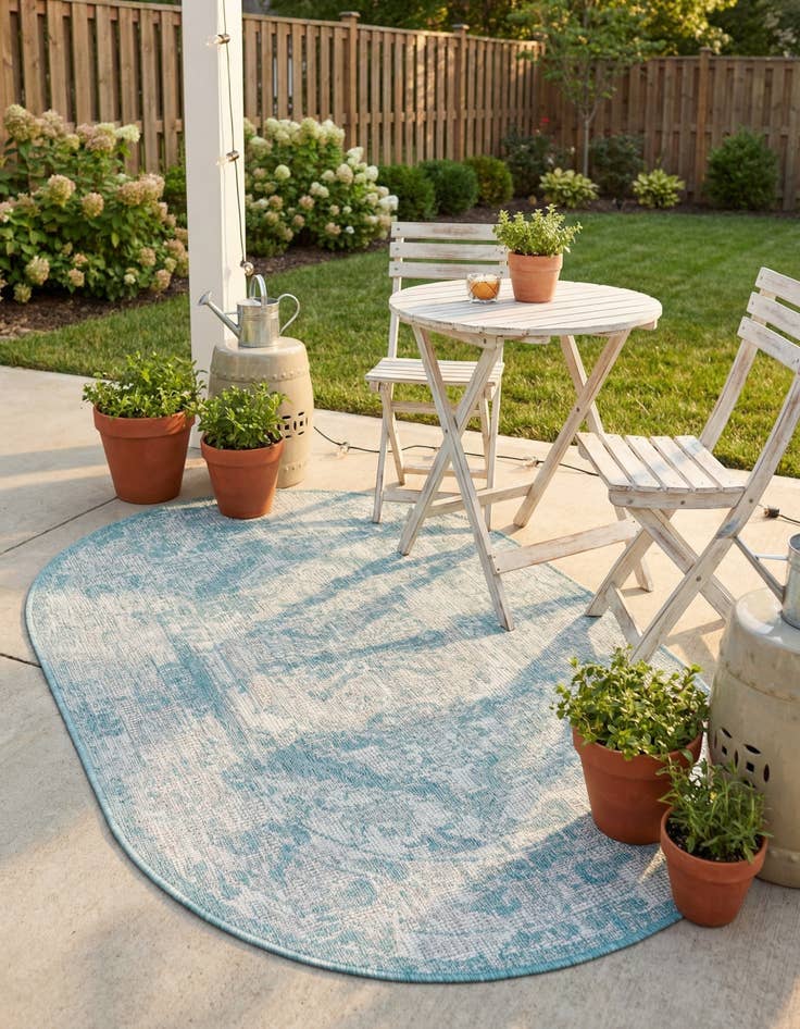 Detail image of 3' x 5' 3  Washable Traditional Indoor / Outdoor Oval Rug