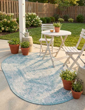 Aqua Easy-Clean Traditional Indoor / Outdoor Oval Rug