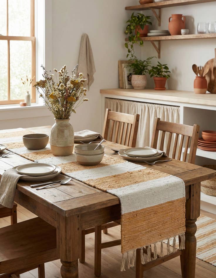 Detail image of  1' 2 x 5' 1  Hand Woven Chindi Rag Table Runner Rug