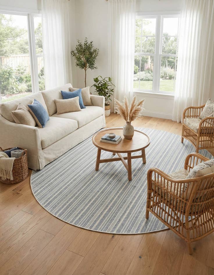 Detail image of 10' x 10'  Washable Striped Indoor / Outdoor Round Rug