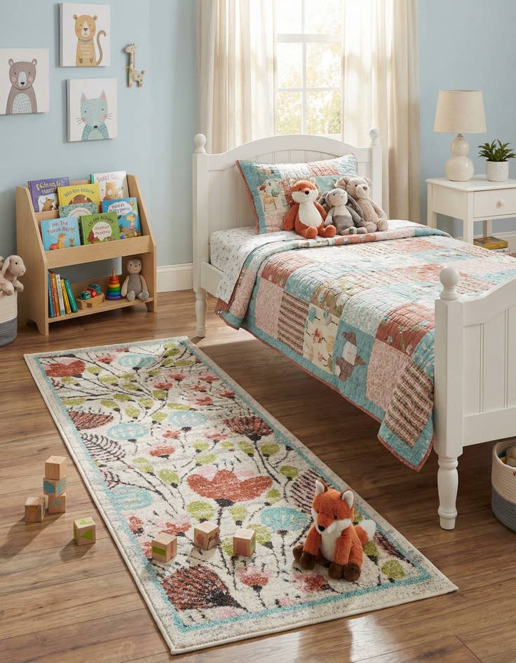 Detail image of 2' x 5' 3 Flowers Whimsy Kids Runner Rug
