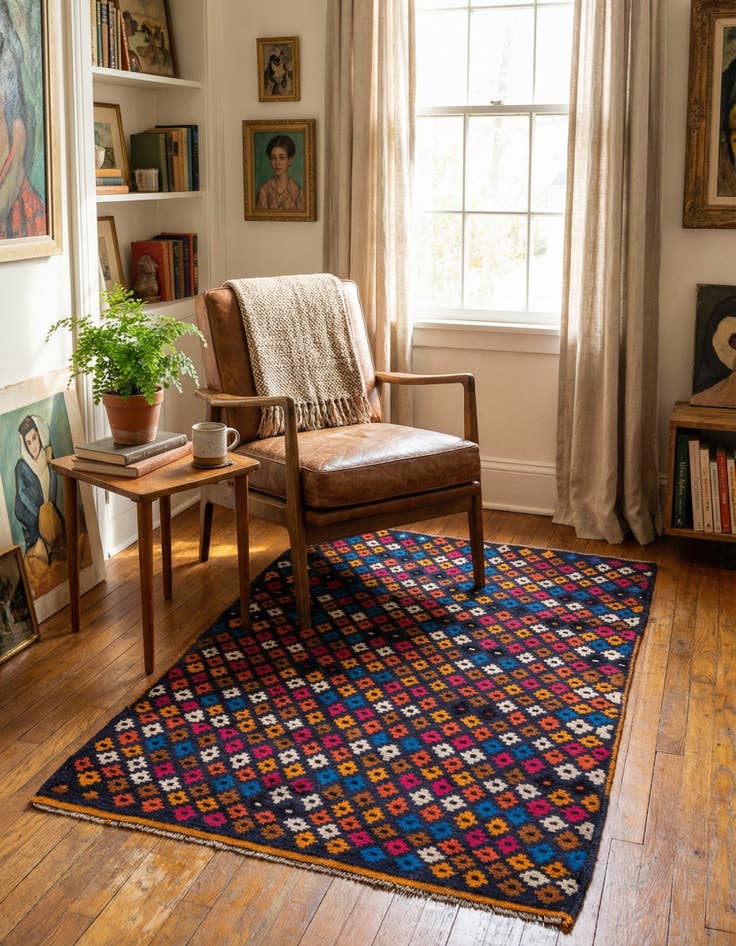 Detail image of  3' 1 x 4' 5  Hand Knotted Balouch Wool Rug