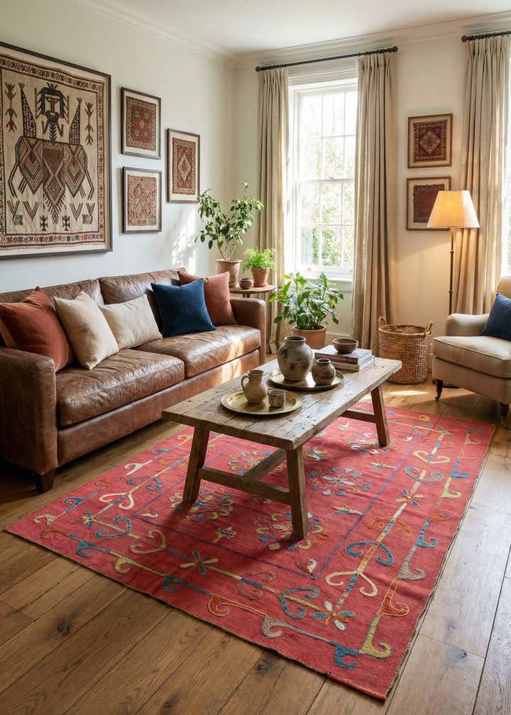 5' 9 x 7' 2 Hand Woven Kilim Suzani Wool Rug