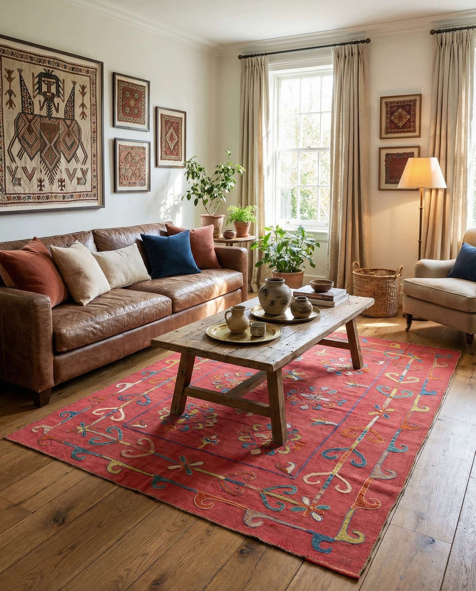 5' 9 x 7' 2 Hand Woven Kilim Suzani Wool Rug