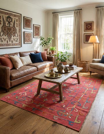5' 9 x 7' 2 Hand Woven Kilim Suzani Wool Rug
