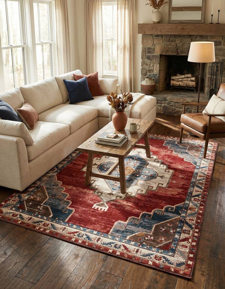 Detail image of 9' x 12'  Washable Traditional Indoor / Outdoor Rug