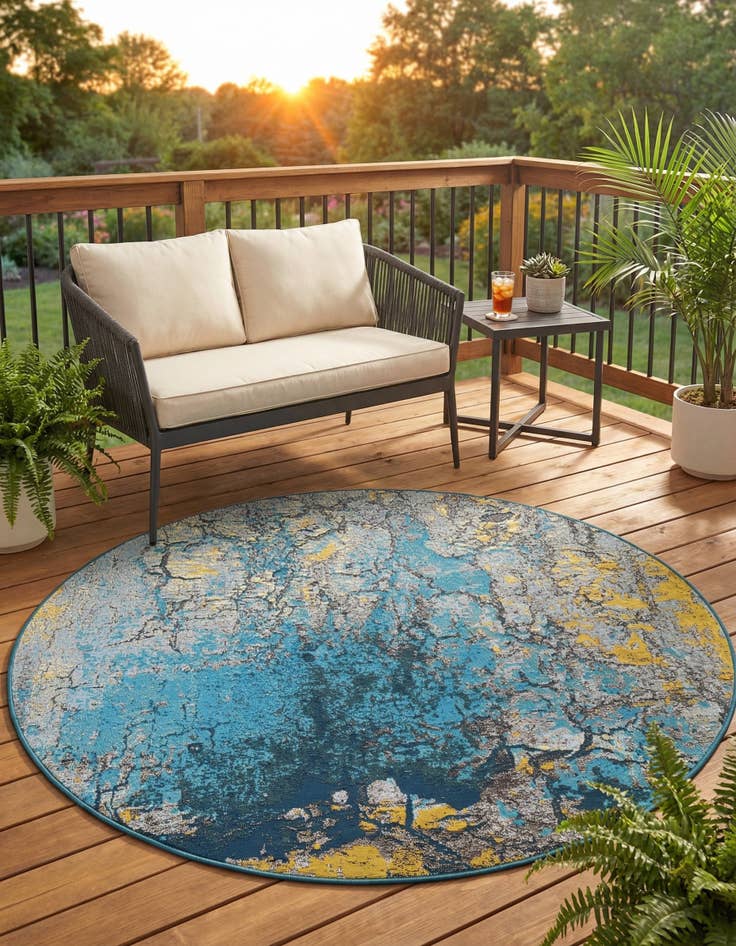 Detail image of 5' x 5'  Washable Modern Indoor / Outdoor Round Rug