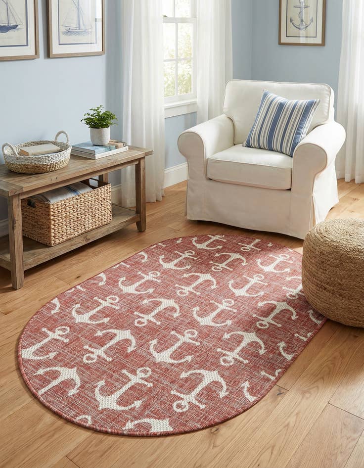 Detail image of 3' x 5' 3  Washable Coastal Indoor / Outdoor Oval Rug