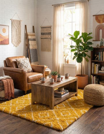 Yellow Lattice Shag Square Rug