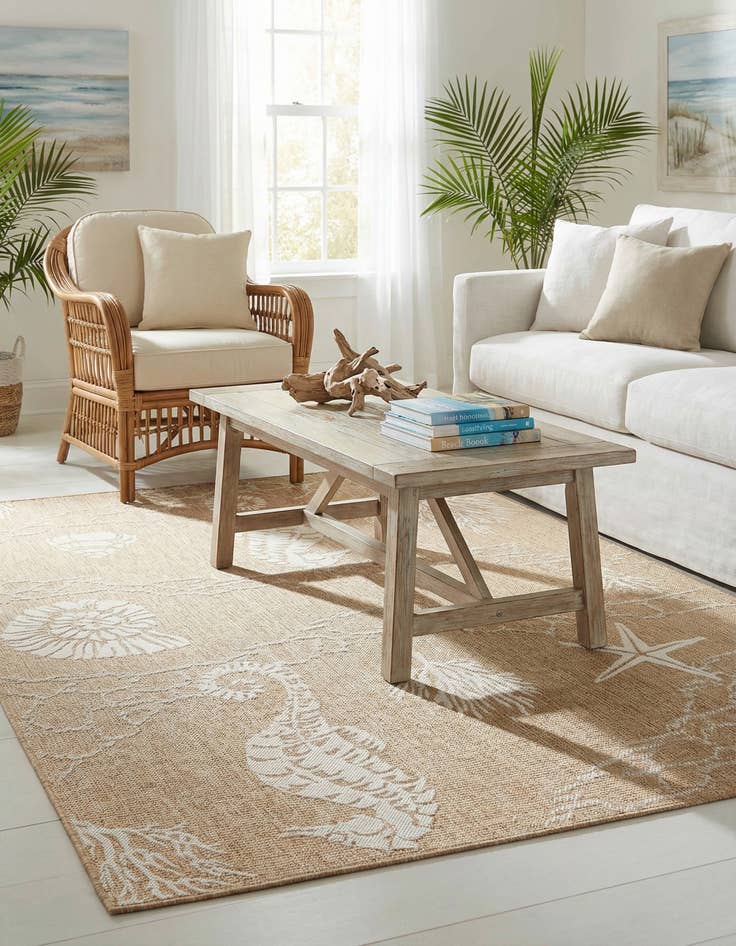 Detail image of 5' 3 x 8'  Washable Coastal Indoor / Outdoor Rug