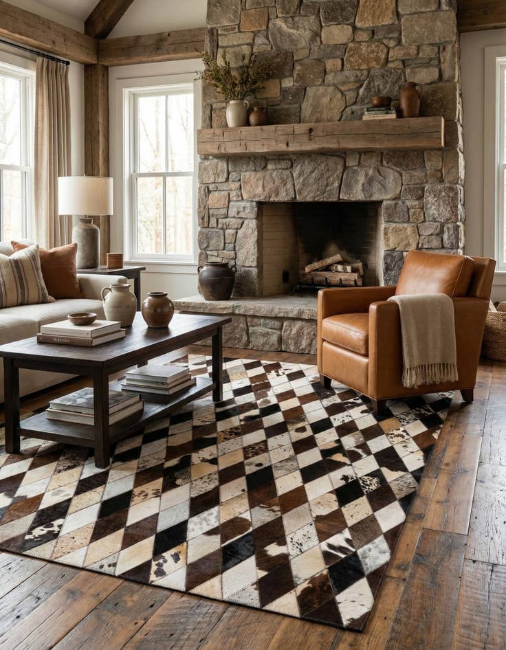 Detail image of 4' 1 x 5' 10 Cowhide Stocks Rug