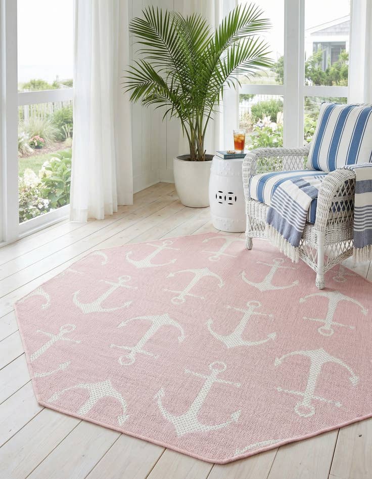 Detail image of 5' 3 x 5' 3  Washable Coastal Indoor / Outdoor Octagon Rug