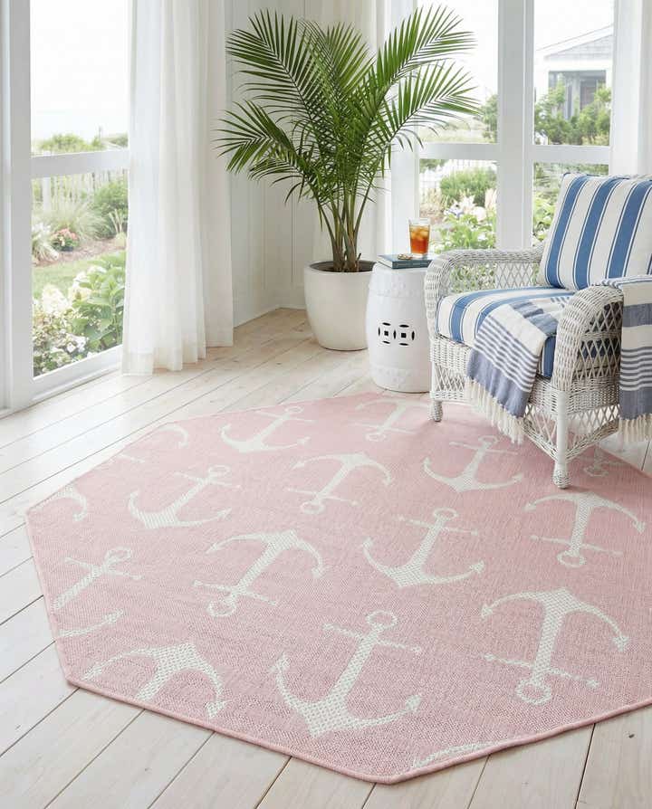 5' 3 x 5' 3 Easy-Clean Coastal Indoor / Outdoor Octagon Rug