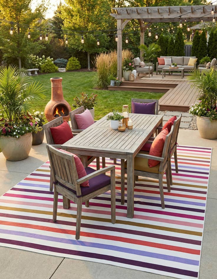 Detail image of 10' x 13'  Washable Striped Indoor / Outdoor Rug