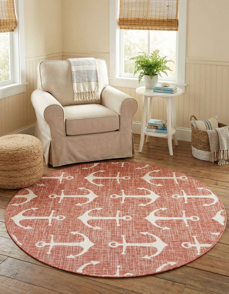 Detail image of 5' 3 x 5' 3 Easy-Clean Coastal Indoor / Outdoor Round Rug