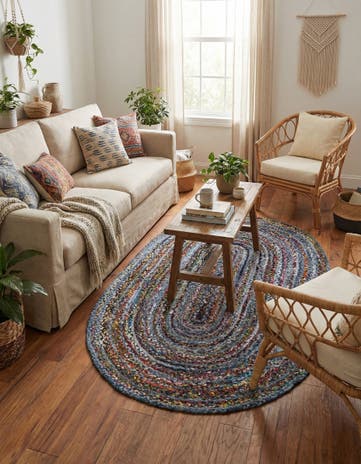 5' 1 x 8' Handmade Braided Chindi Oval Rug