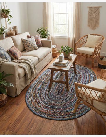 5' 1 x 8' Handmade Braided Chindi Oval Rug