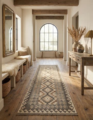 2' 9 x 9' 7 Hand Woven Kilim Maymana Wool Runner Rug