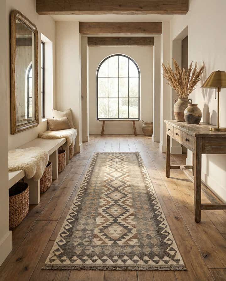 2' 9 x 9' 7 Hand Woven Kilim Maymana Wool Runner Rug