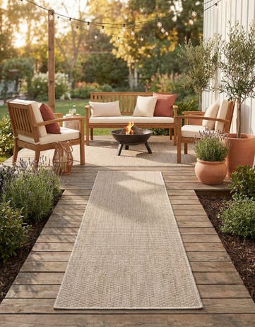 Beige Easy-Clean Solid Indoor / Outdoor Runner Rug