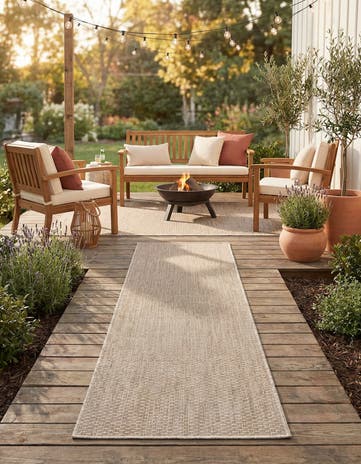 Beige Easy-Clean Solid Indoor / Outdoor Runner Rug