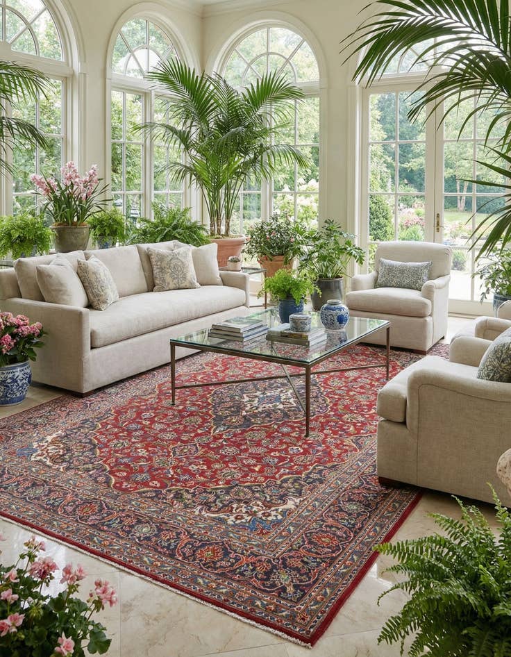 Detail image of 9' 7 x 12' 10  Hand Knotted Mashad Persian Wool Rug