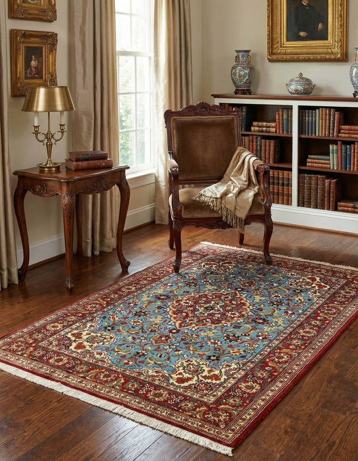 Detail image of 3' 7 x 5' 3  Hand Knotted Qom Persian Rug