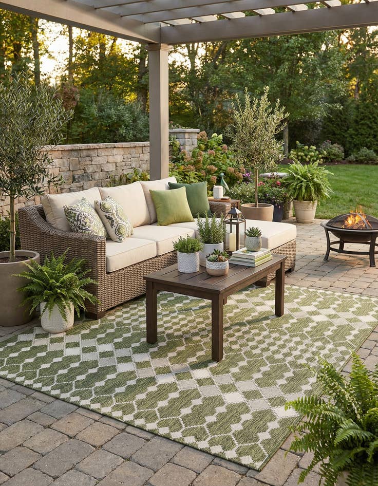 Detail image of  10' x 10'  Washable Lattice Indoor / Outdoor Square Rug