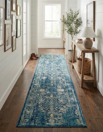 Navy Blue Dahlia Runner Rug