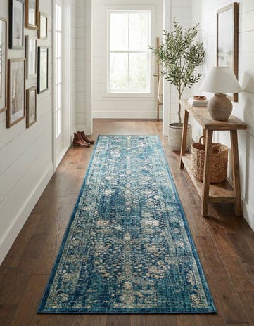 Navy Blue Dahlia Runner Rug