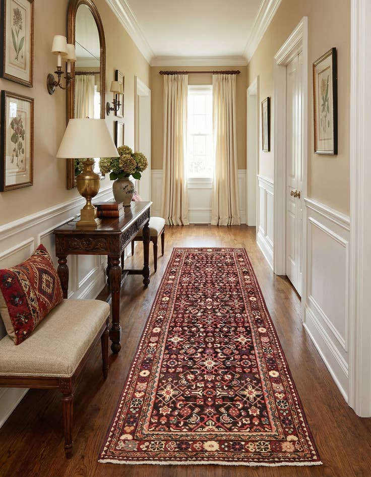 Detail image of 3' 7 x 10'  Hand Knotted Hossainabad Persian Wool Runner Rug