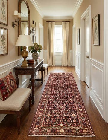 3' 7 x 10' Hand Knotted Hossainabad Persian Wool Runner Rug