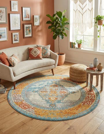 Blue Washable Arte Round Rug