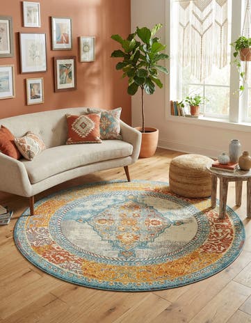Blue Washable Arte Round Rug