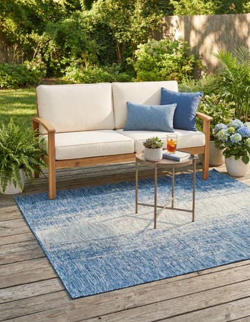 Blue Easy-Clean Modern Indoor / Outdoor Rug