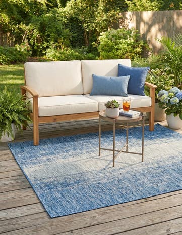 Blue Easy-Clean Modern Indoor / Outdoor Rug