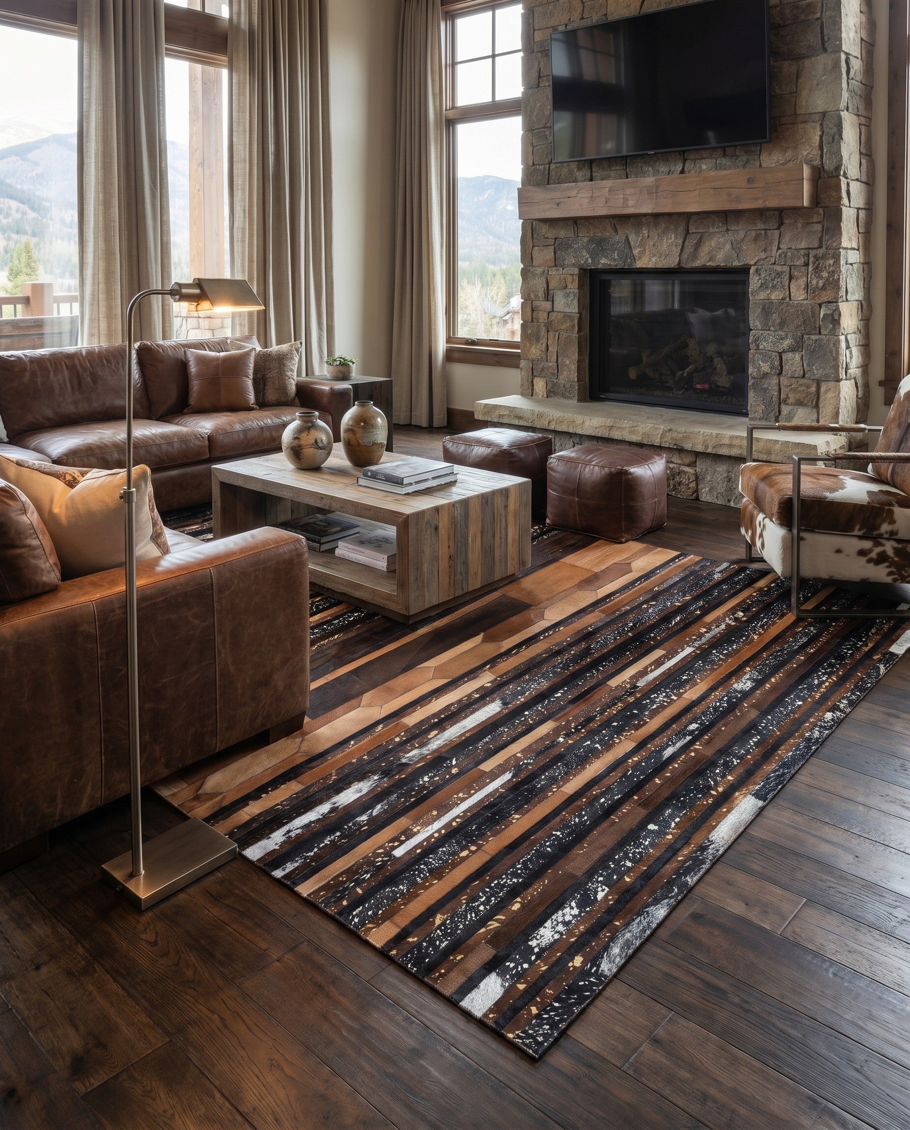 5' 1 x 7' 10 Cowhide Leather Rug