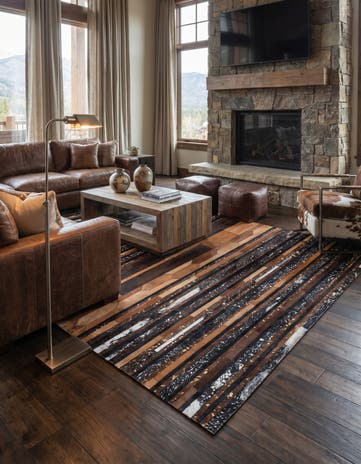 5' 1 x 7' 10 Cowhide Leather Rug