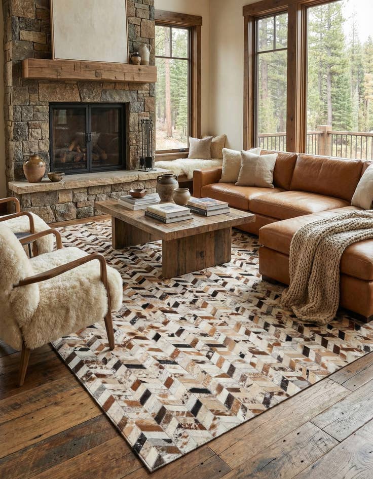 Detail image of 5' 2 x 8' Cowhide Leather Rug