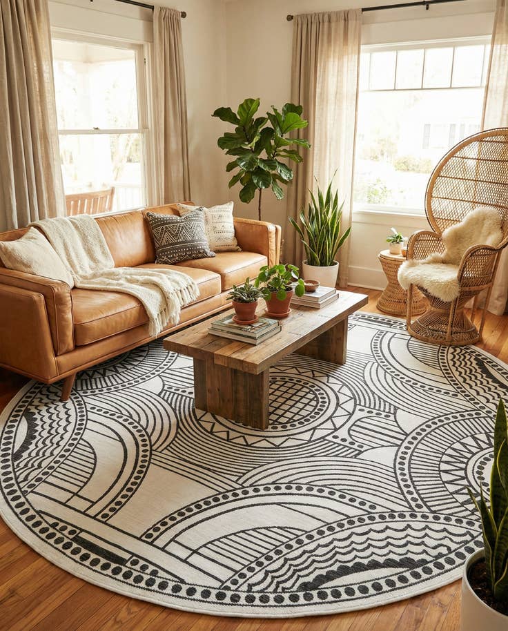 Detail image of 10' x 10' Easy-Clean Traditional Indoor / Outdoor Round Rug
