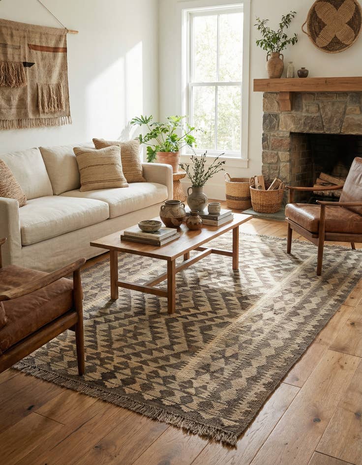 Detail image of 3' 5 x 4' 10  Hand Woven Kilim Maymana Wool Rug