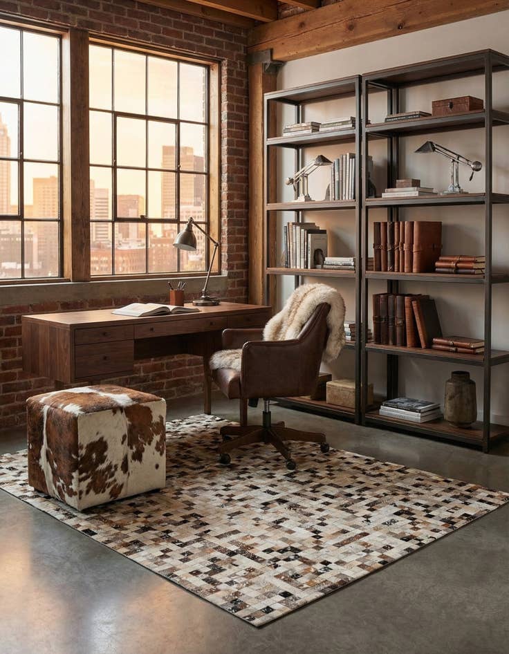 Detail image of 5' 3 x 7' 6 Cowhide Stocks Rug