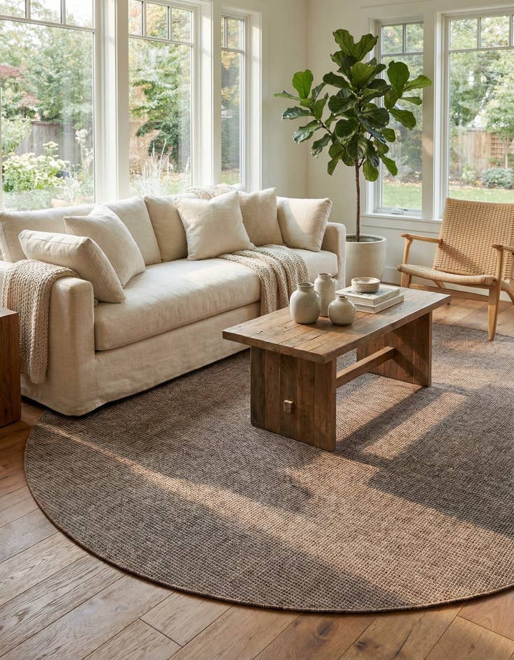 Detail image of 7' 10 x 7' 10  Washable Solid Indoor / Outdoor Round Rug