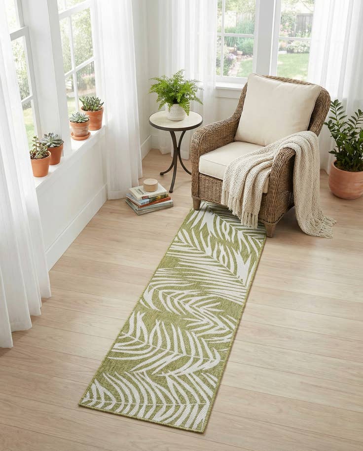 Detail image of 2' x 8' Easy-Clean Botanical Indoor / Outdoor Runner Rug