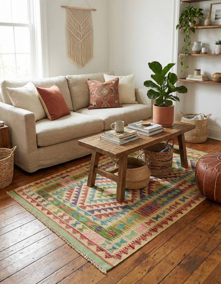 Detail image of 3' 4 x 5' 1  Hand Woven Kilim Maymana Wool Rug