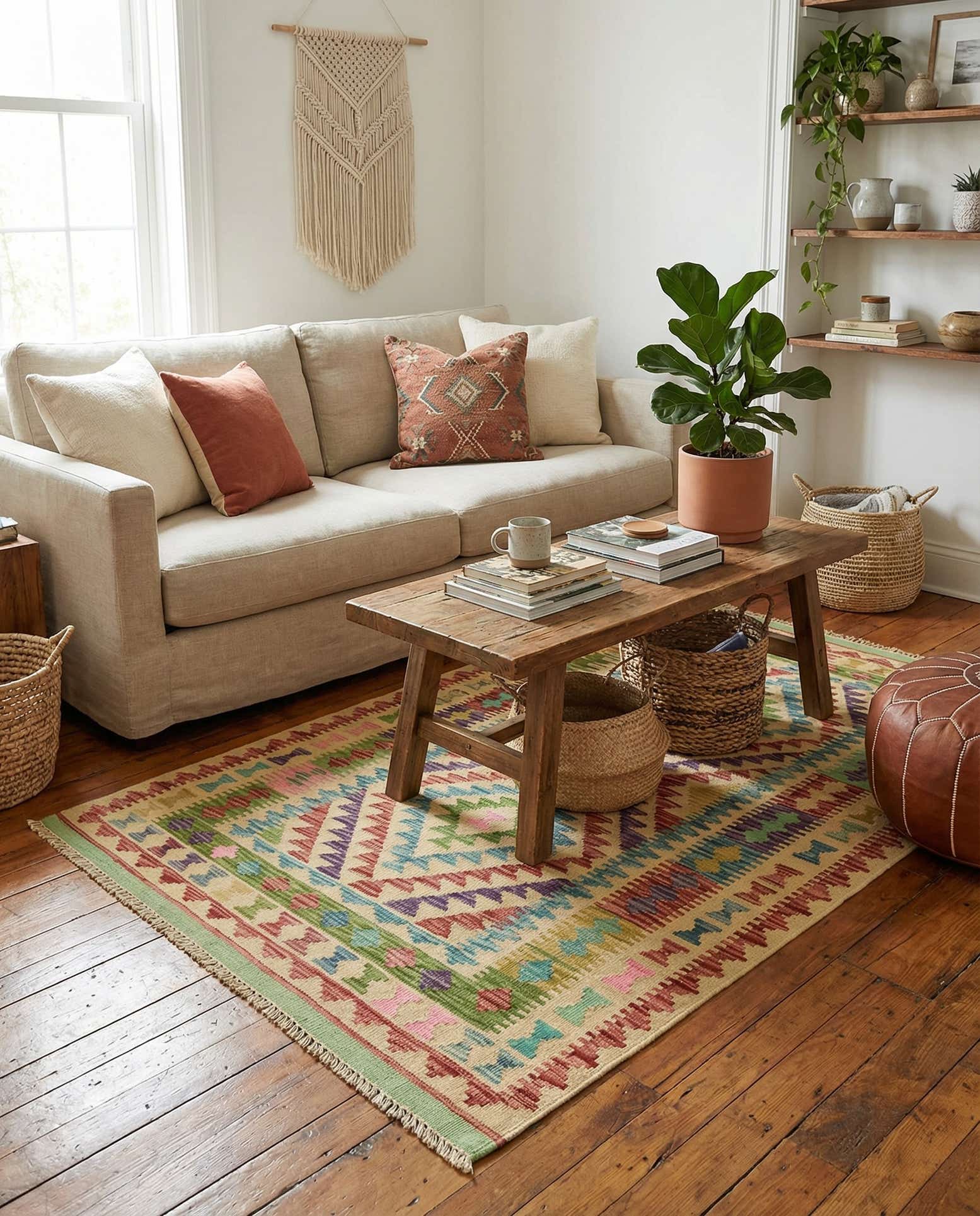 3' 4 x 5' 1 Hand Woven Kilim Maymana Wool Rug