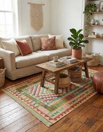 3' 4 x 5' 1 Hand Woven Kilim Maymana Wool Rug