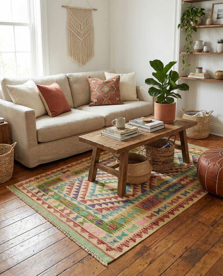 3' 4 x 5' 1 Hand Woven Kilim Maymana Wool Rug